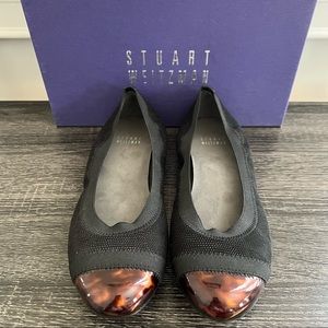 Stuart Weitzman Tipable Black Goose Bump Leather Tortise Cap Toe Ballet Flats